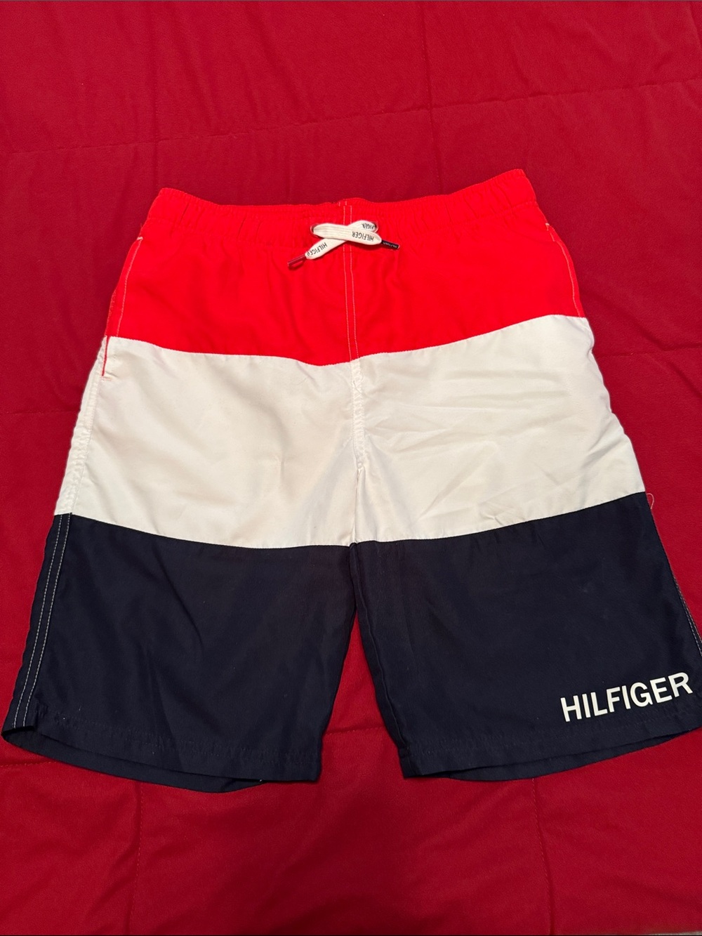 Tommy Hilfiger Boys Colorblock Red/White/Black Swim Shorts Size XL (20)